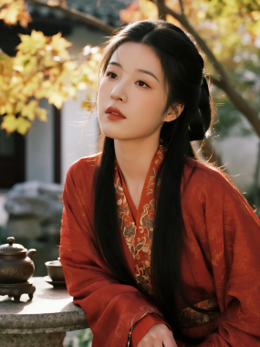 AI国风美人高清图集 | 女子秋日庭院暖调套图