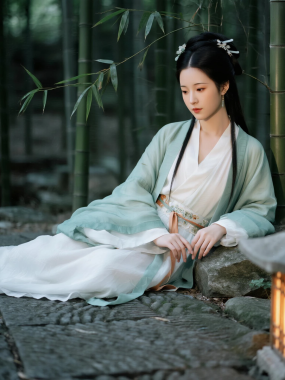 AI国风美人高清图集 | 女子竹林小径禅意套图
