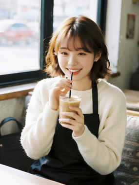 8K韩系甜妹女生 | 咖啡店卷发套图