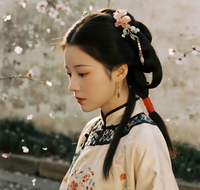 AI国风美人高清图集 | 落花场景意境套图