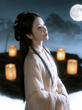 AI国风美人高清图集 | 月光庭院温柔套图