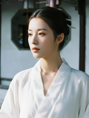 汉服素雅女子高清AI壁纸 | 古典园林套图